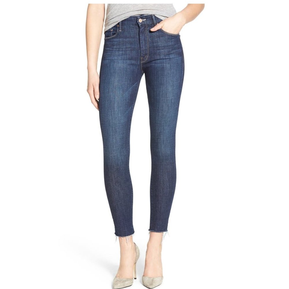 NWT Jen7 For All Mankind Womens Dark Wash Frayed Hem Ankle Zip Skinny Jeans $170